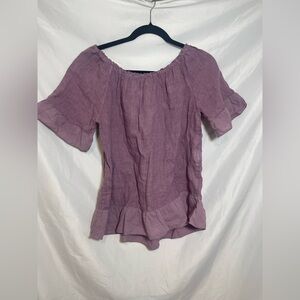 Cottagecore 100% Linen Terzo Millennio Elegant Mauve Off-Shoulder Top